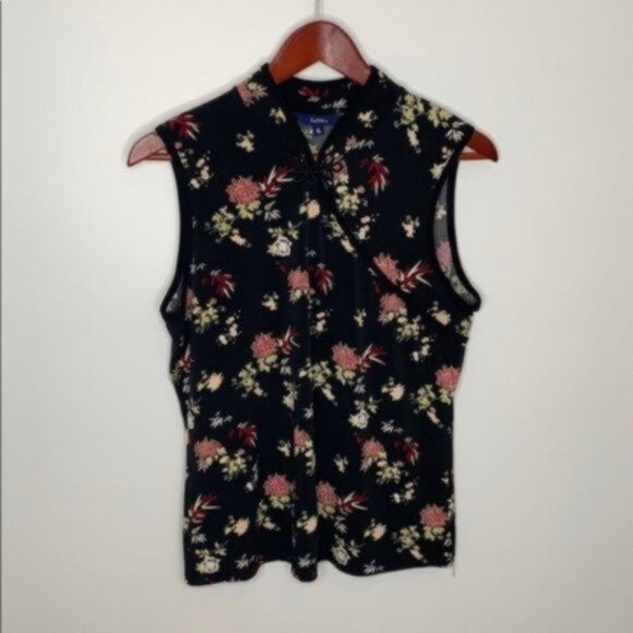 Reitmans Women Black Floral Sleeveless Asian Qipao Inspired Strechy Top Size XL - Picture 1 of 6